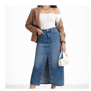 Lucky Brand Womens Denim Midi Skirt Front Slit Raw Hem Rodeo Country Western 10